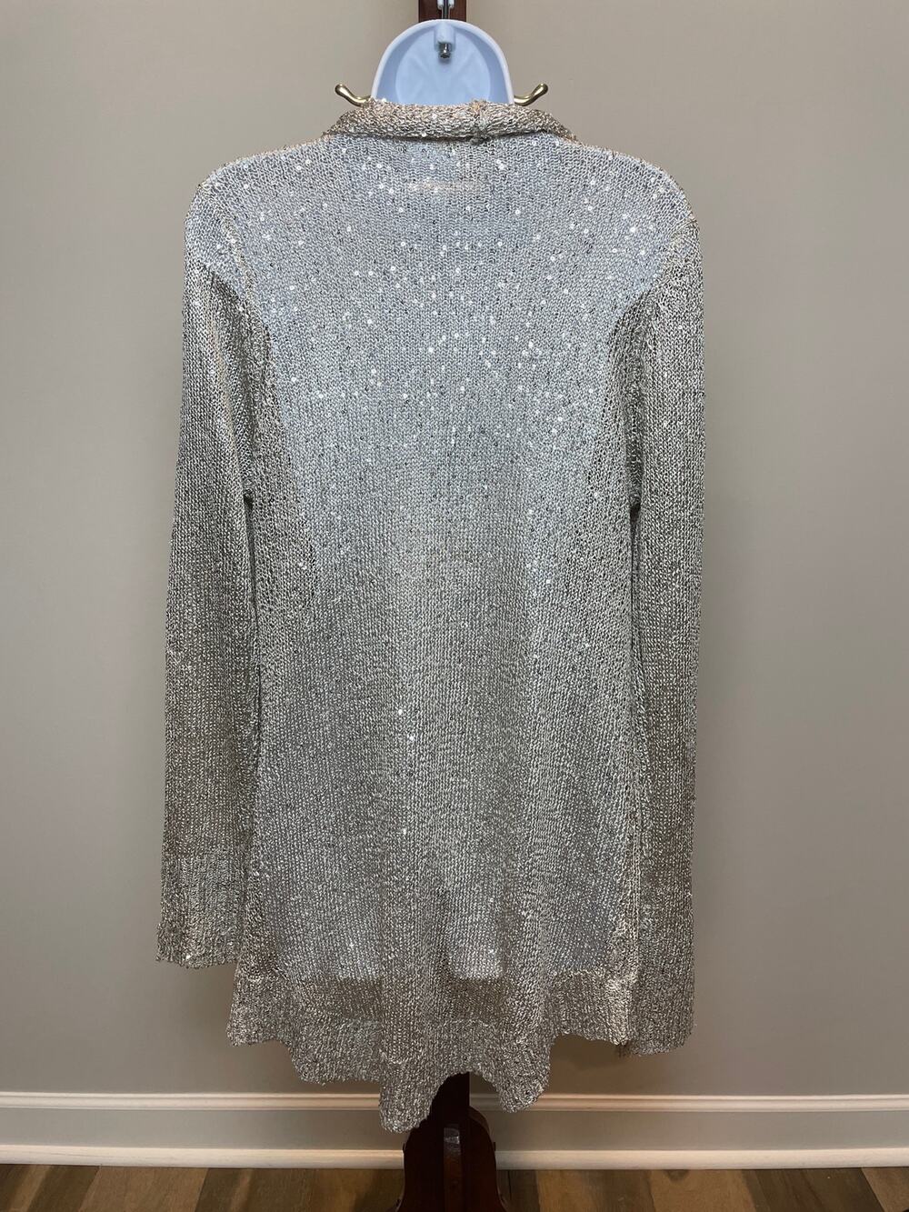 Boston Proper Beige Open Knit Sequin Wrap Champagne Lightweight Layer Size M